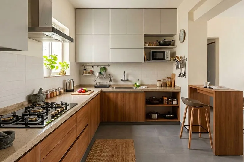 Compact L Shaped Kitchen Interior perfect for small and medium Indian home spaces.